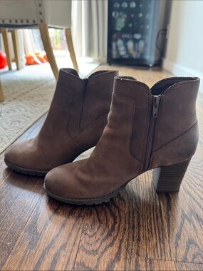 Clarks Dark Brown Suede Ankle Booties with Side Zip